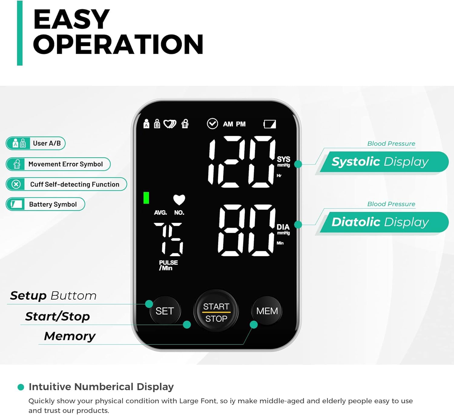 Blood Pressure Machine for Home Use Automatic Blood Pressure Monitor with 2x120 Reading Memory Adjustable Arm Cuff 8.7"-15.7" with Large LED Backlit Display Black - Available at All In One Marketplace Canada