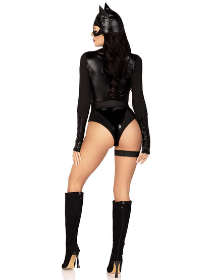 Leg Avenue Women’s 3 PC Fierce Feline Halloween Costume with Bodysuit, SMALL,Black
