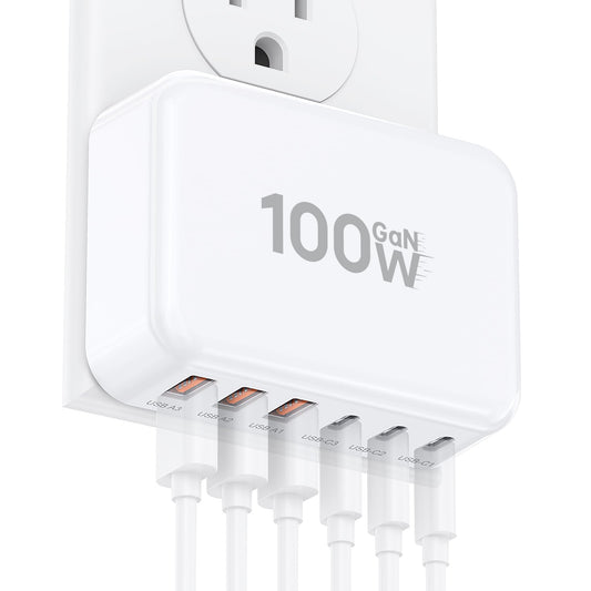 USB Charger Block, GaN 6 Port USB C Charging Station Hub Cube, 100W Multiport Type C Wall Charger Power Strip Plug with PD 3.0+QC for iPhone 17 16 15 14 13 12 1 Pro Max XR XS 8 7,Samsung S25/24, Table - Available at All In One Marketplace Canada