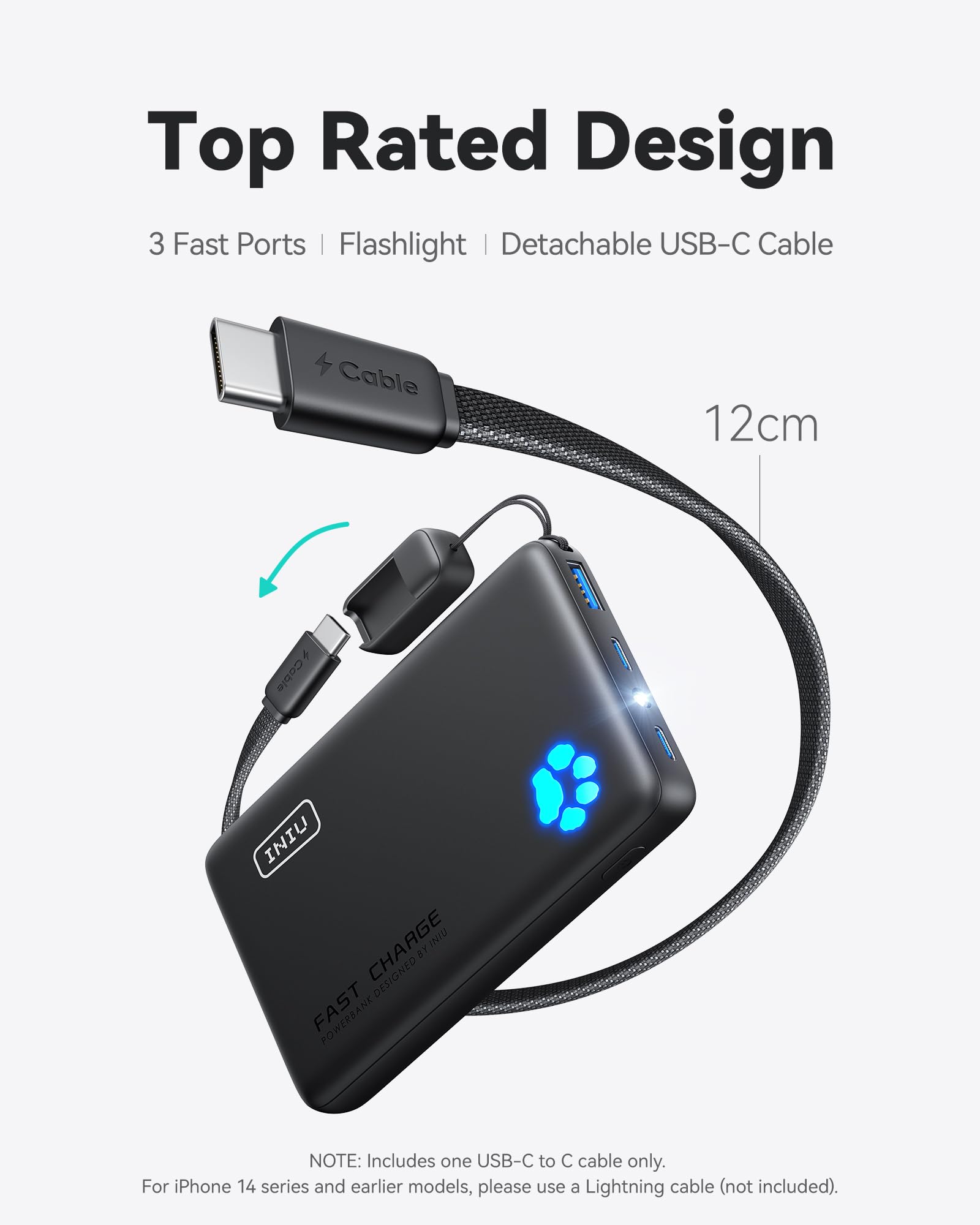 INIU Power Bank, 40% Smaller 10000mAh Portable Charger, 45W Ultra Fast Charging Powerbank with Detachable USB C Cable, Flight-Safe Travel External Battery Pack for iPhone 17 16 Samsung Google iPad etc - Available at All In One Marketplace Canada