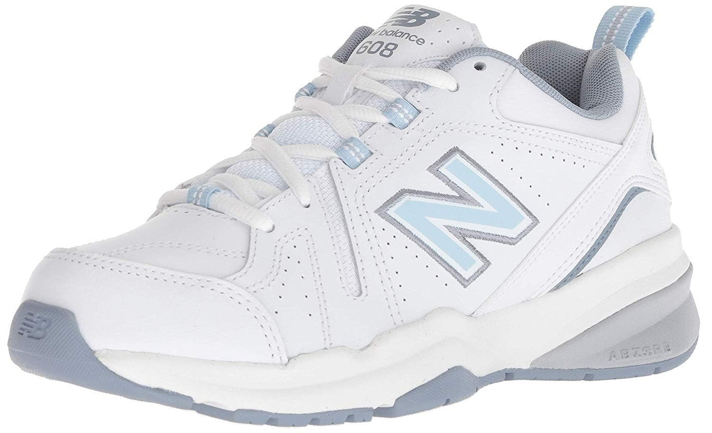New Balance Women's 608 V5 Casual Comfort Cross Trainer, White/Light Blue, 8.5 W US New Balance