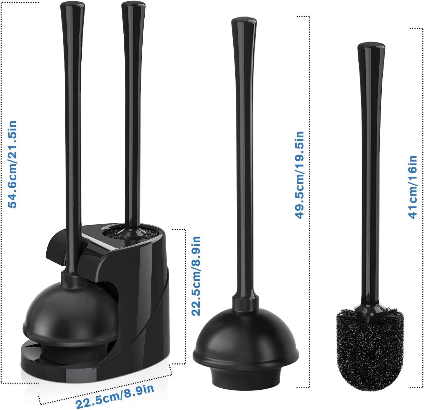 Toilet Plunger and Brush with Holder, Bowl Brush and Heavy Duty Toilet Plunger Set for 5.7-inch Toilet Drain, 2-in-1 Bathroom Cleaning Combo with Modern Caddy Stand (Black) - Available at All In One Marketplace Canada