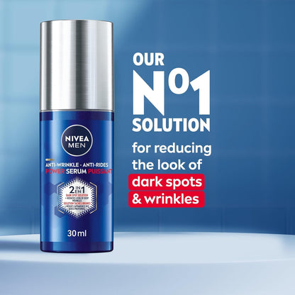 NIVEA MEN Anti Wrinkle 2-In-1 Power Serum for All Skin Types, Dark Spot Solution Face Serum for Men, With Luminous630 and Hyaluronic Acid to Reduce Deep Wrinkles and Dark Spots, 30mL