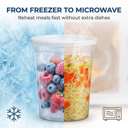 Deli Food Containers with Lids - (48 Sets) 24-32 Oz Quart Size & 24-16 Oz Pint Size Airtight Food Storage Takeout Meal Prep Containers with 54 Lids, BPA-Free, Dishwasher, Microwave Safe - Available at All In One Marketplace Canada