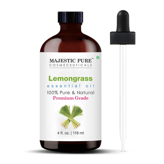 Majestic Pure Lemongrass Essential Oil - Huge 118 ml - 100% Pure and Natural Oil for Soap Making Scent- Premium Grade with Glass Dropper