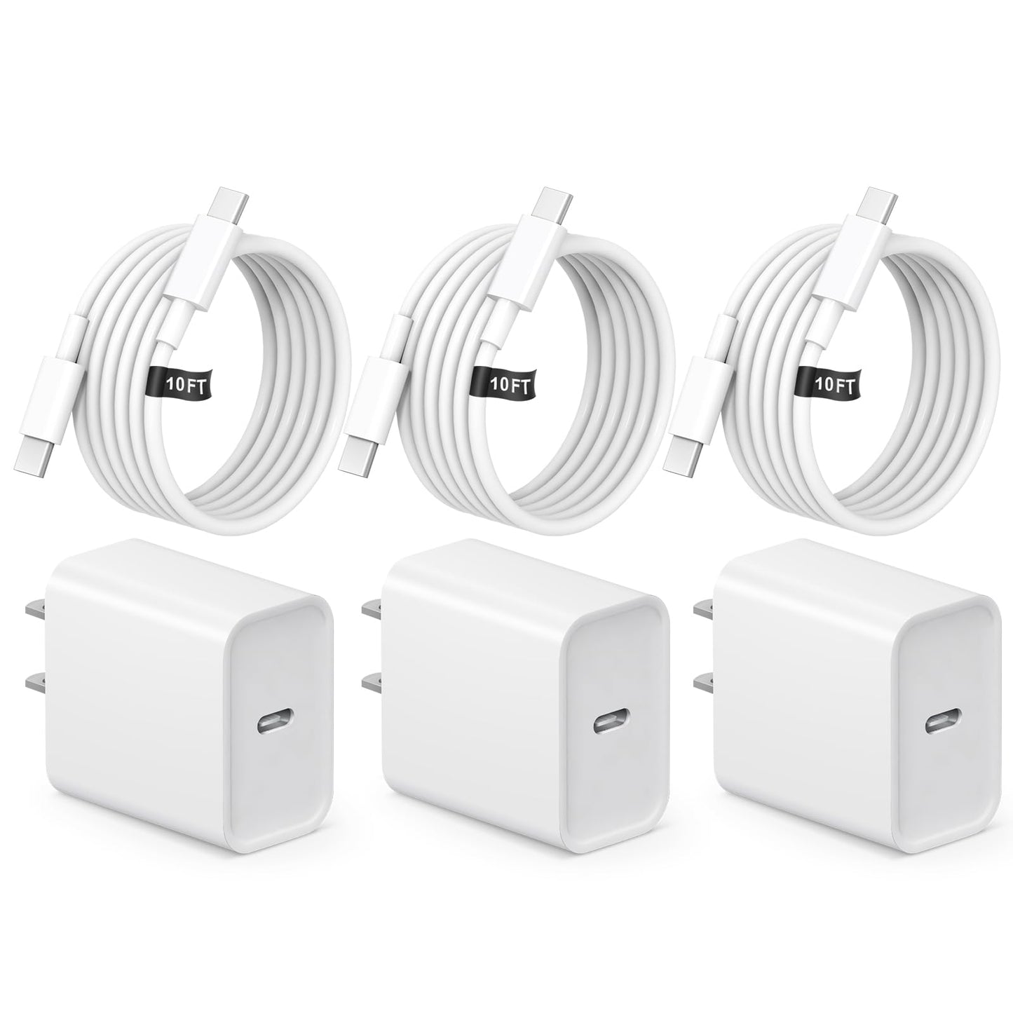 iPhone 17 16 Charger, 3Pack 10FT USB C to Type C Cable with USB C Charger Block Compatible with iPhone 17/16 Pro/16 Pro Max/15/15 Pro Max/16e, iPad Pro12.9/11 USB C Charger - Available at All In One Marketplace Canada