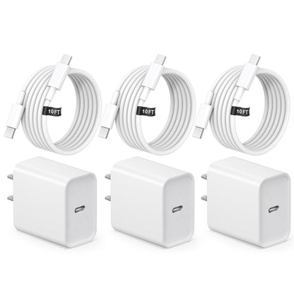 iPhone 17 16 Charger, 3Pack 10FT USB C to Type C Cable with USB C Charger Block Compatible with iPhone 17/16 Pro/16 Pro Max/15/15 Pro Max/16e, iPad Pro12.9/11 USB C Charger - Available at All In One Marketplace Canada