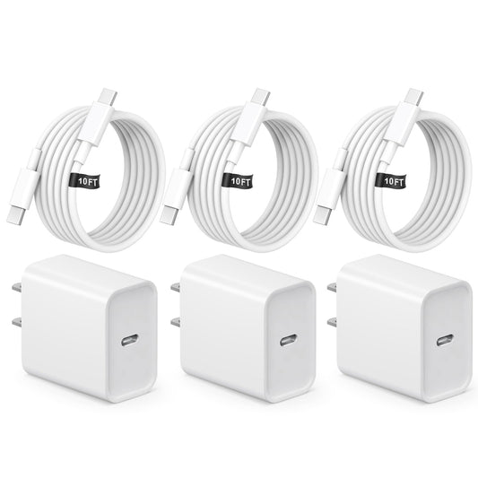 iPhone 17 16 Charger, 3Pack 10FT USB C to Type C Cable with USB C Charger Block Compatible with iPhone 17/16 Pro/16 Pro Max/15/15 Pro Max/16e, iPad Pro12.9/11 USB C Charger - Available at All In One Marketplace Canada