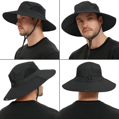 EINSKEY Sun Hat for Men/Women, Waterproof Wide Brim Bucket Hat UV Protection Boonie Hat for Fishing Hiking Garden Beach Black