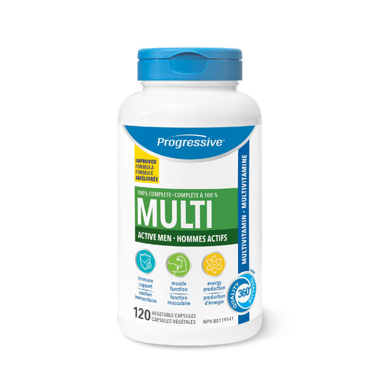 Progressive Advanced Daily Multivitamin for Active Men, with Quercetin, Maca, Ashwagandha, and Siberian Ginseng. Supports Immune Health, Muscle Function, and Energy, 100% Complete, Canadian-Made 120 Count - Available at All In One Marketplace Canada