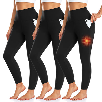 3 Pack Fleece Lined Leggings with Pockets High Waisted Warm Winter Yoga Pants Women Thermal Running Workout Leggings 🍁 All In One Marketplace Canada