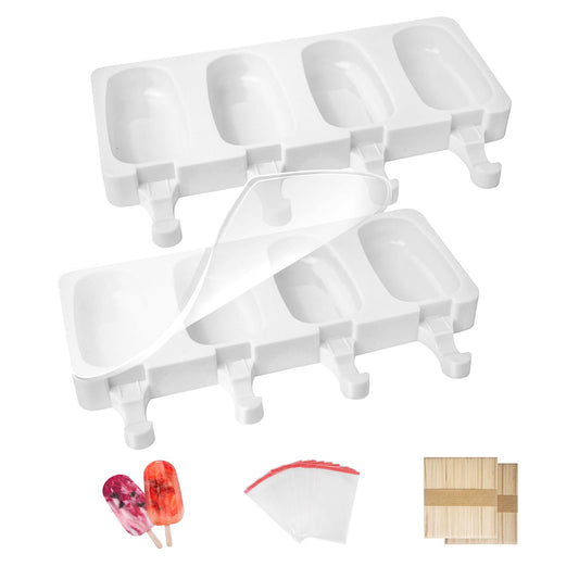 Popsicle Molds 2Pcs, Silicone Ice Cream Molds ice Lolly Moulds with Lid, 100 Sticks and 50 Bags for Ice Pop Cakesicle Dessert, BPA Free - Available at All In One Marketplace Canada