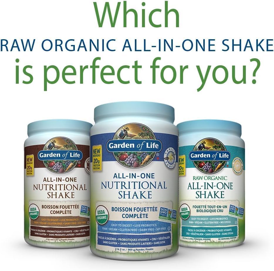 Garden of Life Raw All-in-One Shake, Lightly Sweet, 1038g, 28 Servings, 20g Plant Protein with 44 Superfoods, 21 Vitamins and Minerals for Daily Nutrition and Muscle Support