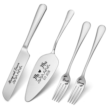 4Pcs Wedding Cake Knife and Server Set Engraved Stainless Steel Silver 2026 🍁 All In One Marketplace Canada