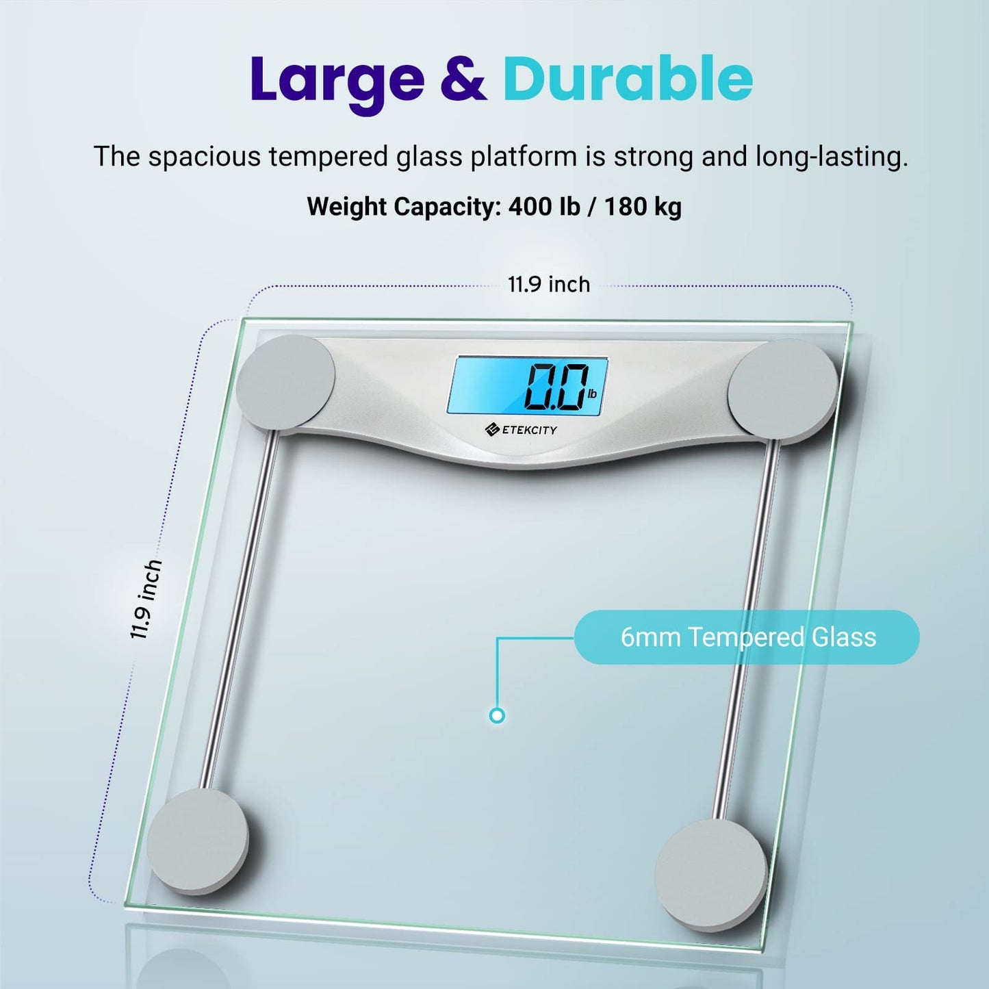 Etekcity Digital Body Weight Bathroom Scale, Large Blue LCD Backlight Display, High Precision Measurements,6mm Tempered Glass, 400 Pounds - Available at All In One Marketplace Canada