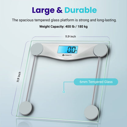 Etekcity Digital Body Weight Bathroom Scale, Large Blue LCD Backlight Display, High Precision Measurements,6mm Tempered Glass, 400 Pounds - Available at All In One Marketplace Canada
