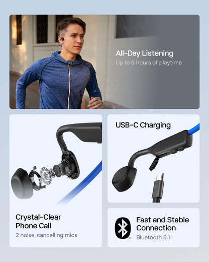 Shokz (AfterShokz) OpenMove - Open-Ear Bluetooth Sport Headphones - Bone Conduction Wireless Earphones - Sweatproof for Running and Workouts, with Sticker Pack (Blue)