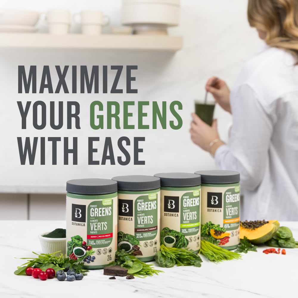 Botanica Perfect Greens Powder – Organic Spirulina, Chlorella & Barley Grass Blend, 7.4g Greens per Serving, Gluten-Free, 216g (27 Servings)