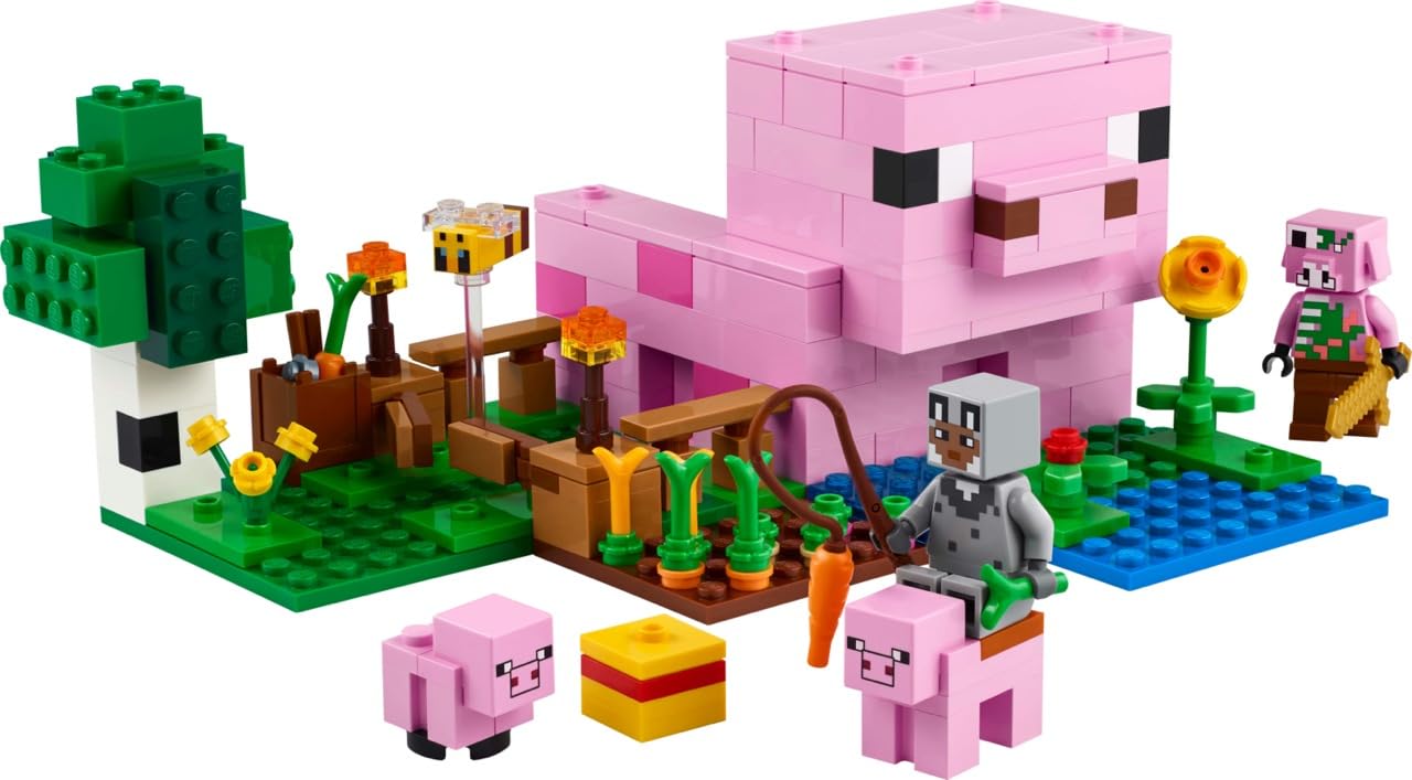 LEGO Minecraft The Baby Pig House Toy Figures and Playset - Building Minecraft Toy for Kids, Boys and Girls, Ages 7+ - with 2 Minifigures for Pretend Play - Gift Idea for Birthdays - 21268