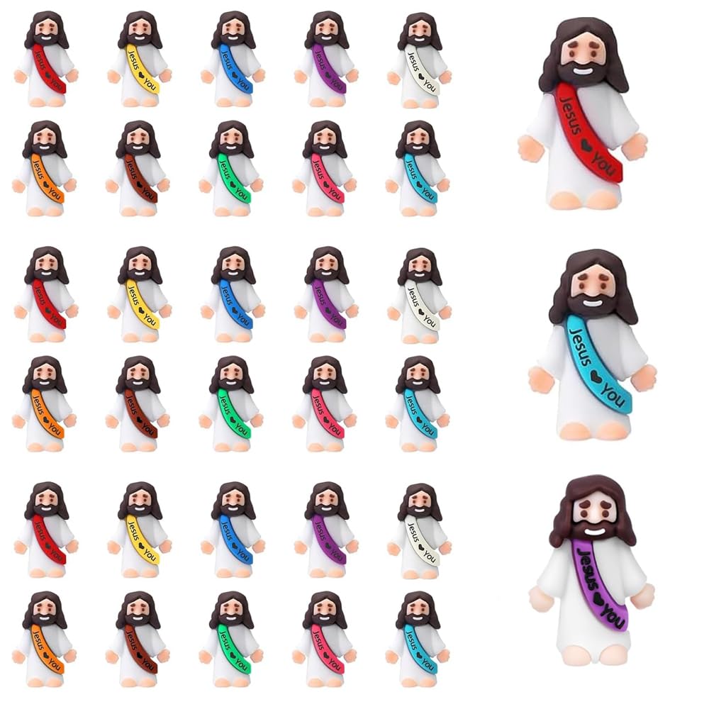 30 Pack Little Jesus Figures, Mini Jesus Figurines in Bulk, Love You for Easter Egg Filling Little Tiny Figures for Church Christmas Party Favors Baptism Gifts (Mix Color 10) 🍁 All In One Marketplace Canada