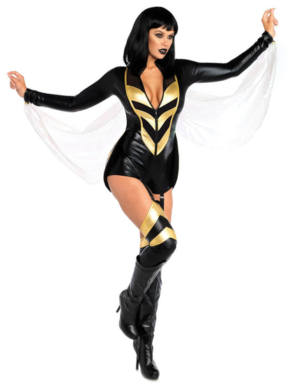 Leg Avenue Women's Hornet Honey Halloween Costume, Black/Gold, Small