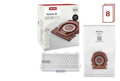 Miele HyClean Air CO Vacuum Cleaner Bags for Miele Guard M1 Vacuum Cleaners, XL Pack of 8 Vacuum Bags and 2 AirClean Exhaust Filters – 12909630