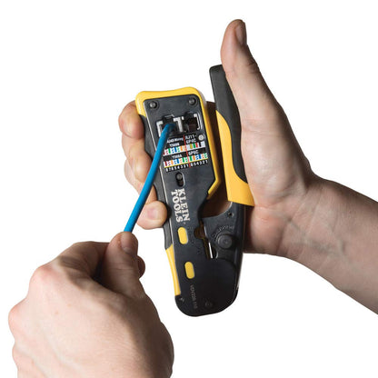 Klein Tools VDV226-110 Ratcheting Modular Data Cable Crimper/Wire Stripper/Wire Cutter for RJ11/RJ12 Standard, RJ45 Pass-Thru Connectors KLEIN TOOLS