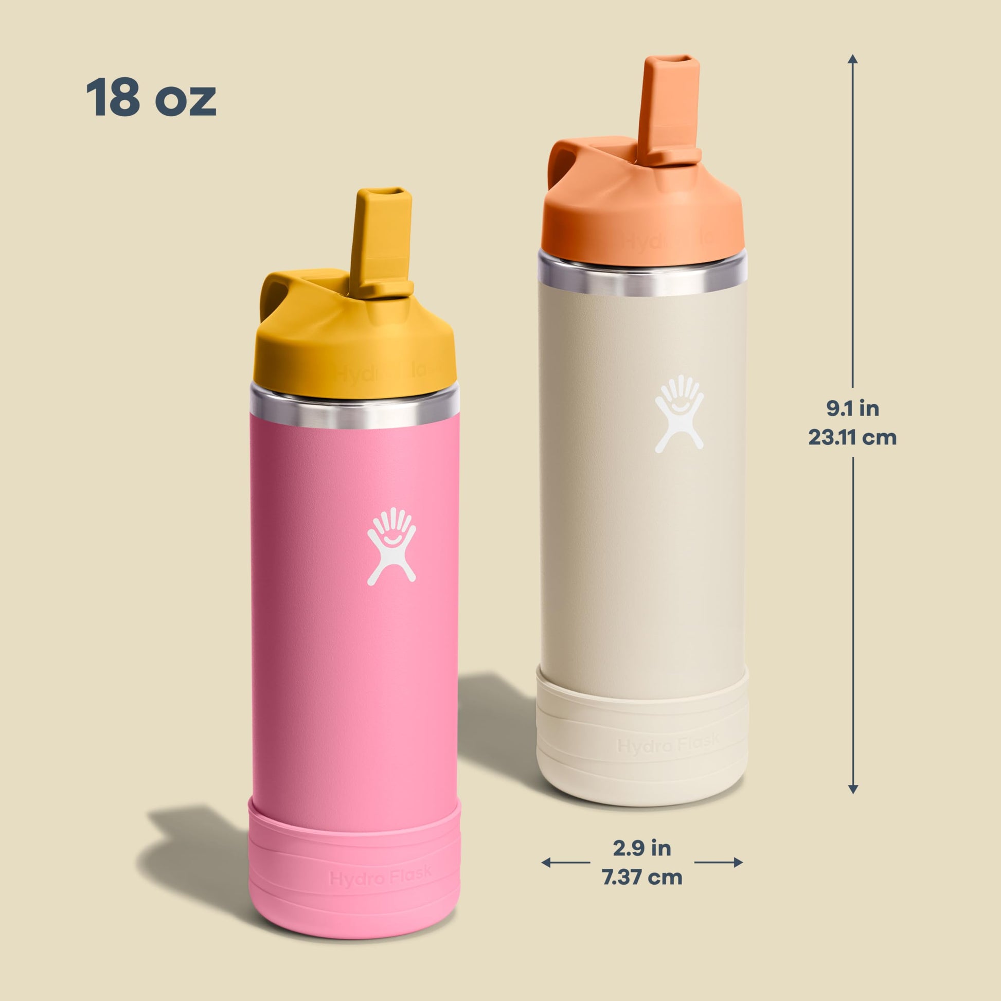 18 Oz Kids Stainless Steel Bottle - Wide Mouth Straw Cap and Boot, Coconut Hydro Flask