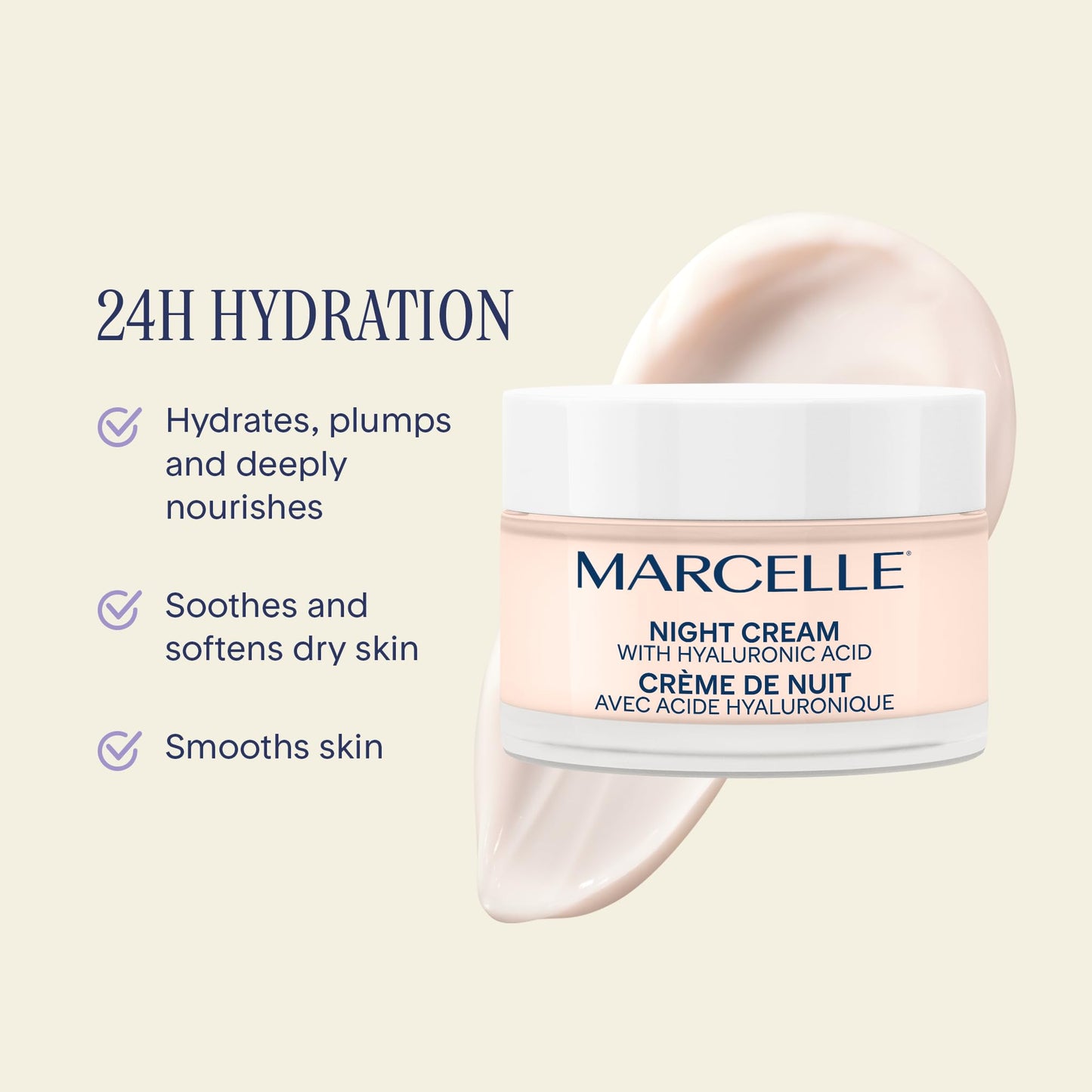 Marcelle Night Cream with Hyaluronic Acid, Vegan, Cruelty-Free, Clean Formula, Non-Comedogenic, Fragrance-Free, Paraben-Free, Mineral Oil-Free, Hypoallergenic, 50 mL MARCELLE