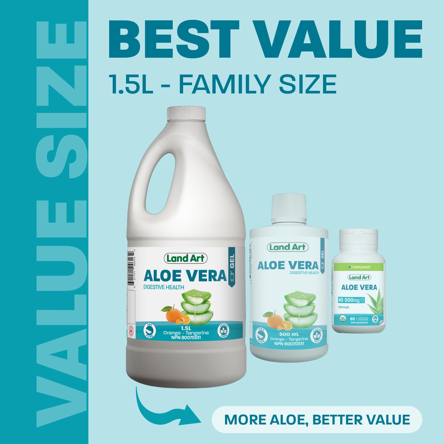 Aloe Vera Drinkable Gel, Orange, Heartburn & Acid Reflux, 1,5 L Land Art