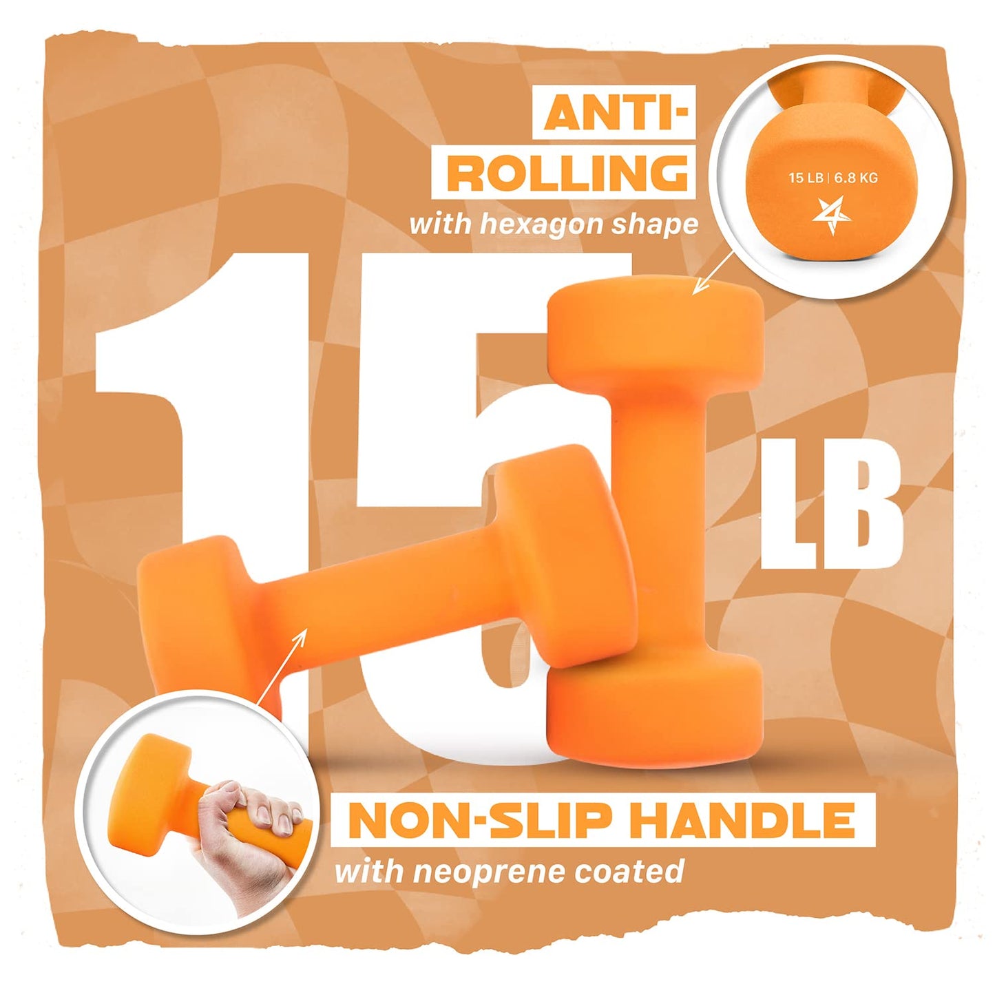 Yes4All Dumbbell Neoprene, poids et haltere, Weight Set, Hand Weights for Women, Dumbbells Pair, Free Weights (D. Orange - 15lbs)