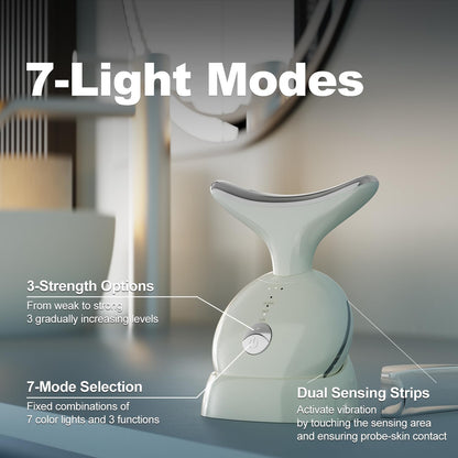 Red Light Therapy Device, 7 in 1 Neck and Face Massager, Portable Facial Massager, face massager for skin tightening and Face Lifting Device Beige - Available at All In One Marketplace Canada