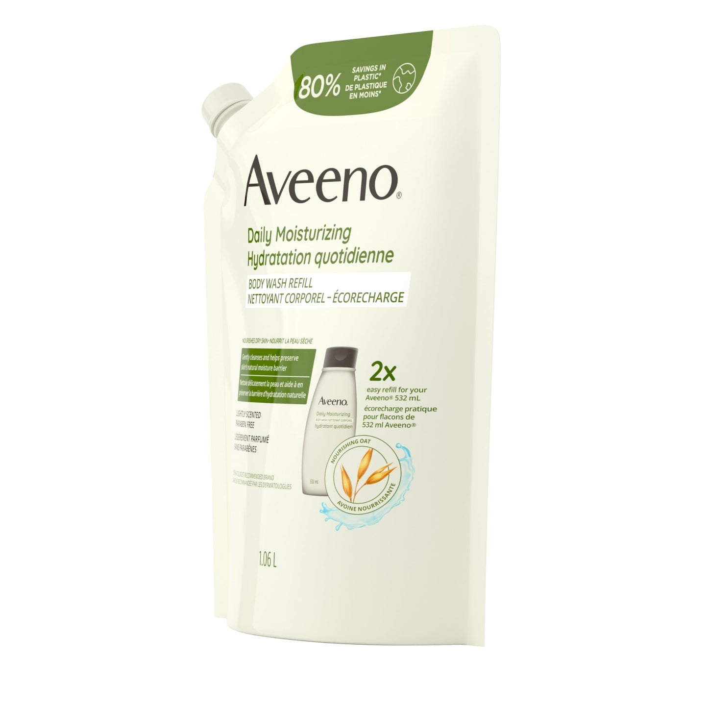 Aveeno Daily Moisturizing Body Wash for Dry & Sensitive Skin with Prebiotic Oat, Hydrating Oat Body Wash Nourishes Dry Skin & Gently Cleanses, Light Fragrance, Sulfate-Free, 1.06L, Refill Pack 🍁 All In One Marketplace Canada