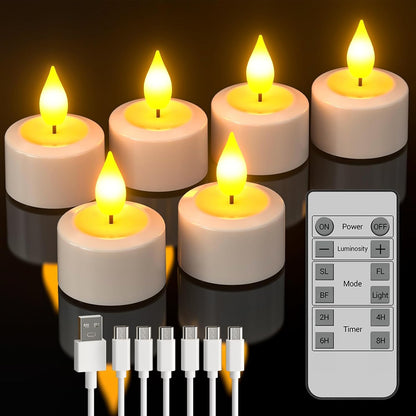 SoulBay Rechargeable Tea Lights with Remote, 6pcs LED Electric Flameless Flickering Candles with Timer & USB Cable for Home Lantern Table Party Bedroom Holiday Decorations, No Battery Needed 🍁 All In One Marketplace Canada