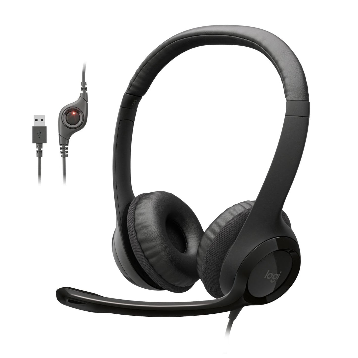 Logitech H390 Wired Headset for PC/Laptop, Stereo Headphones with Noise Cancelling Microphone, USB-A, in-Line Controls, Works with Chromebook - Black, 1 Pack - Available at All In One Marketplace Canada