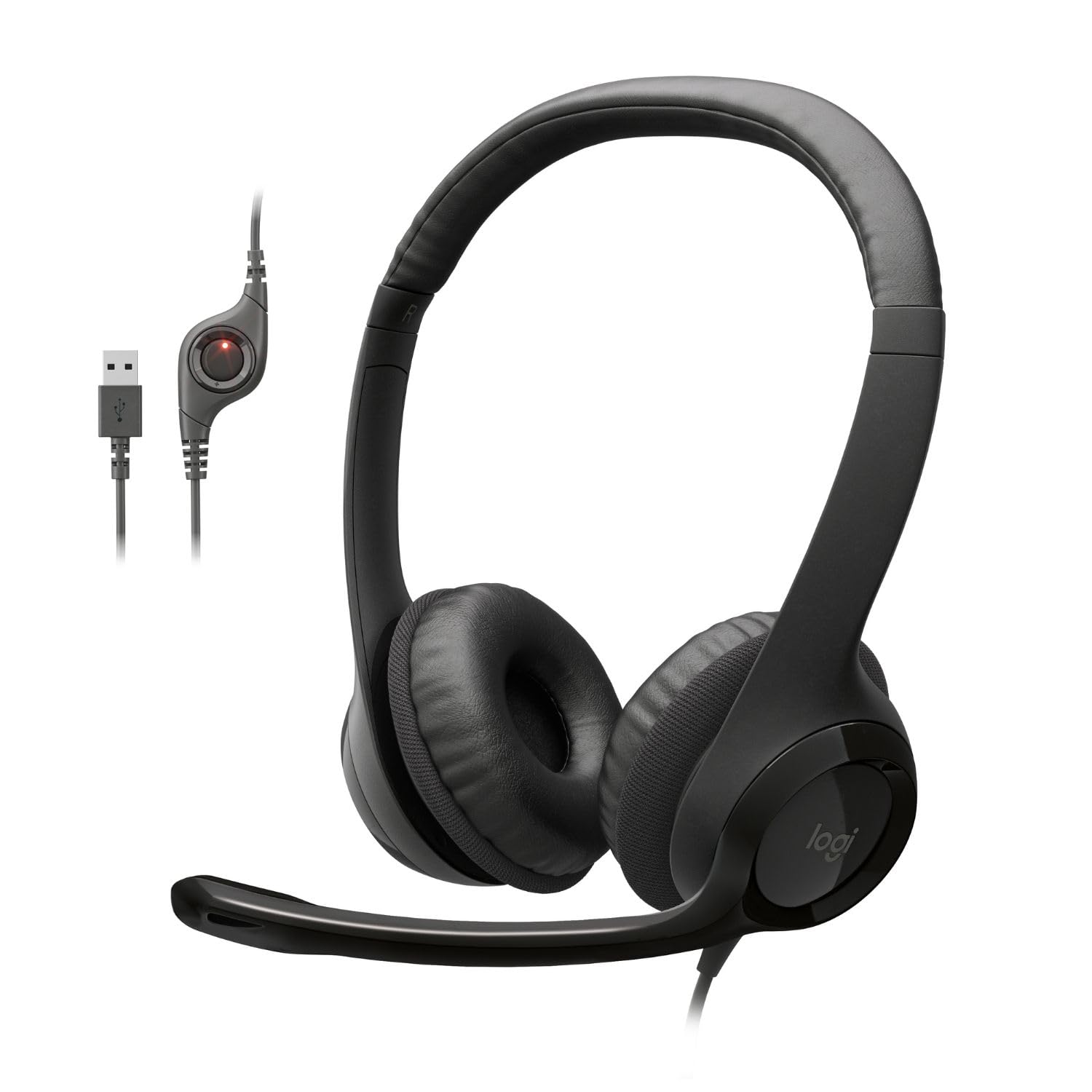 Logitech H390 Wired Headset for PC/Laptop, Stereo Headphones with Noise Cancelling Microphone, USB-A, in-Line Controls, Works with Chromebook - Black, 1 Pack - Available at All In One Marketplace Canada
