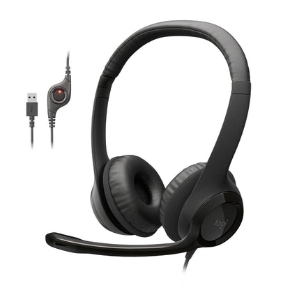 Logitech H390 Wired Headset for PC/Laptop, Stereo Headphones with Noise Cancelling Microphone, USB-A, in-Line Controls, Works with Chromebook - Black, 1 Pack - Available at All In One Marketplace Canada