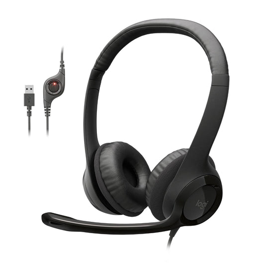 Logitech H390 Wired Headset for PC/Laptop, Stereo Headphones with Noise Cancelling Microphone, USB-A, in-Line Controls, Works with Chromebook - Black, 1 Pack - Available at All In One Marketplace Canada