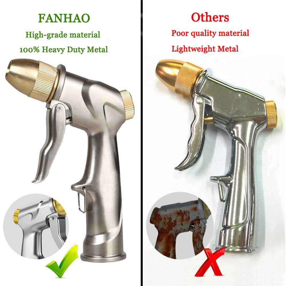 FANHAO Garden Hose Nozzle Sprayer, 100% Heavy Duty Metal Handheld Water Nozzle High Pressure in 4 Spraying Modes for Hand Watering Plants and Lawn, Car Washing, Patio and Pet - Available at All In One Marketplace Canada