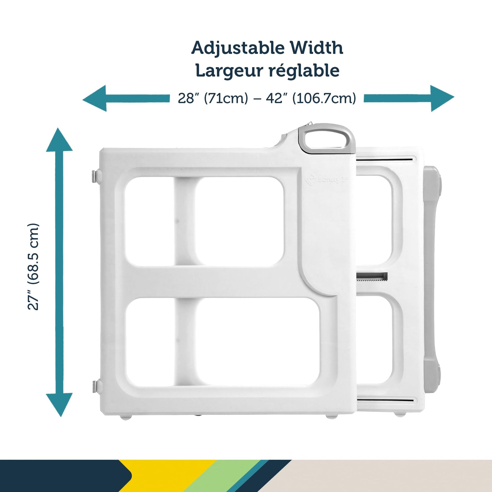 Safety 1st Perfect Fit Gate, Pressure or Hardware installed - Fits Spaces Between 28" and 42" Wide, 28" Tall. Pivoting Bumper For Uneven Openings, Solid Panel Design, Perfect for babies and Pets, White Safety 1st