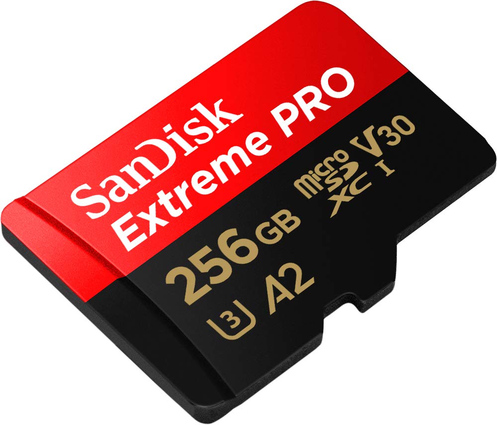 SanDisk 256GB Extreme PRO® microSD™ UHS-I Card with Adapter C10, U3, V30, A2, 200MB/s Read 140MB/s Write SDSQXCD-256G-GN6MA