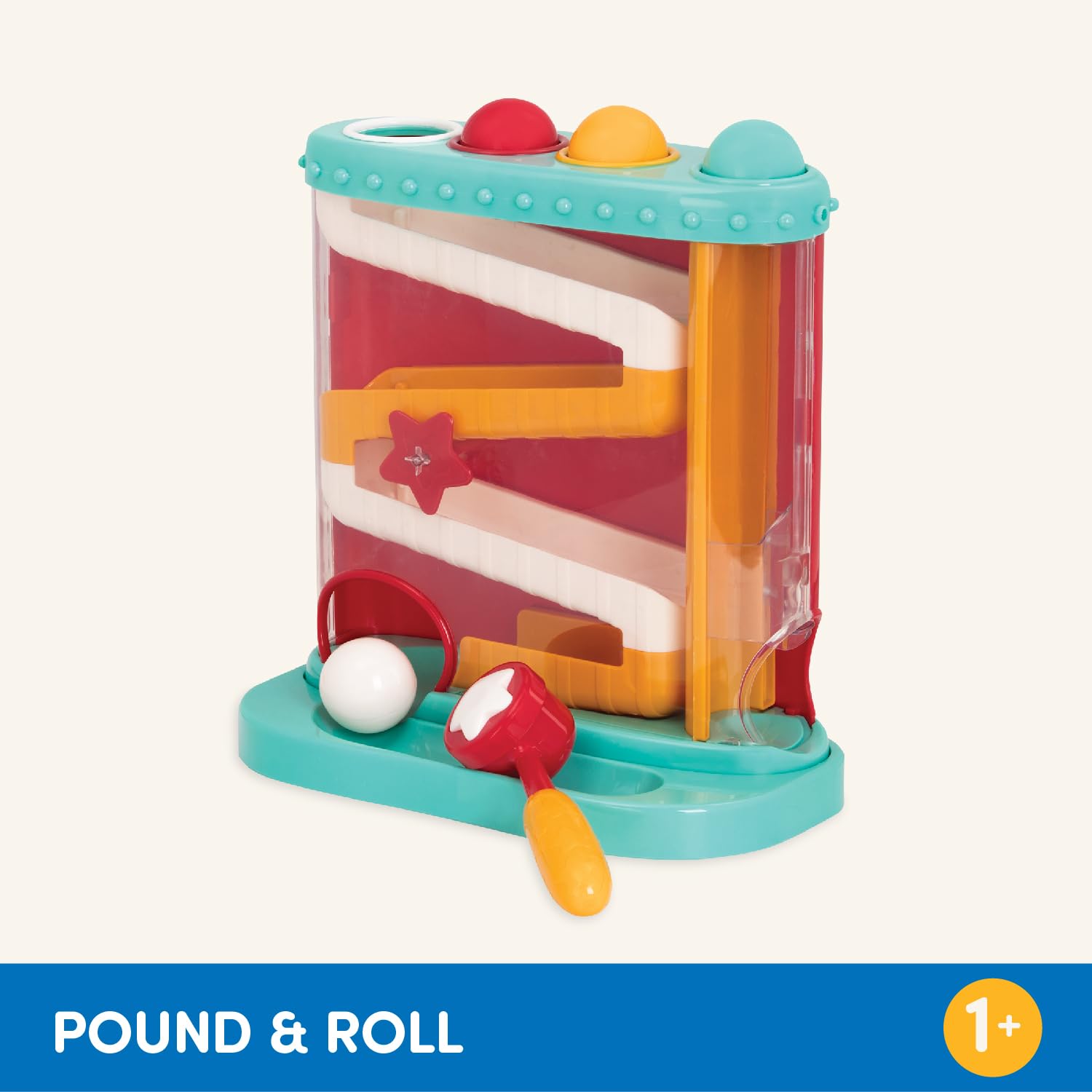 Battat Pound-a-Ball Toy, Pound & Roll Ball Maze, Light Blue, Toddler Battat
