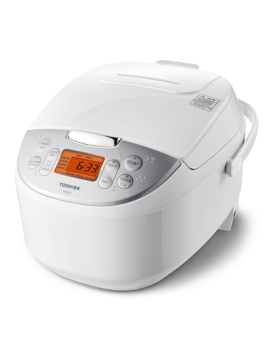 Toshiba Rice Cooker 6 Cup Uncooked – Japanese Rice Cooker with Fuzzy Logic Technology, 7 Cooking Functions, Digital Display, 2 Delay Timers and Auto Keep Warm, Non-Stick Inner Pot, White - Available at All In One Marketplace Canada