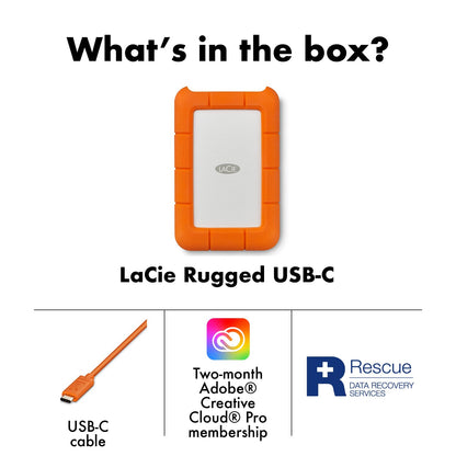 LaCie Rugged USB-C 5TB External Hard Drive Portable HDD – USB 3.0, Drop Shock Dust Rain Resistant Shuttle Drive, for Mac and PC Computer Desktop Workstation Laptop, 1 Month Adobe CC (STFR5000800)