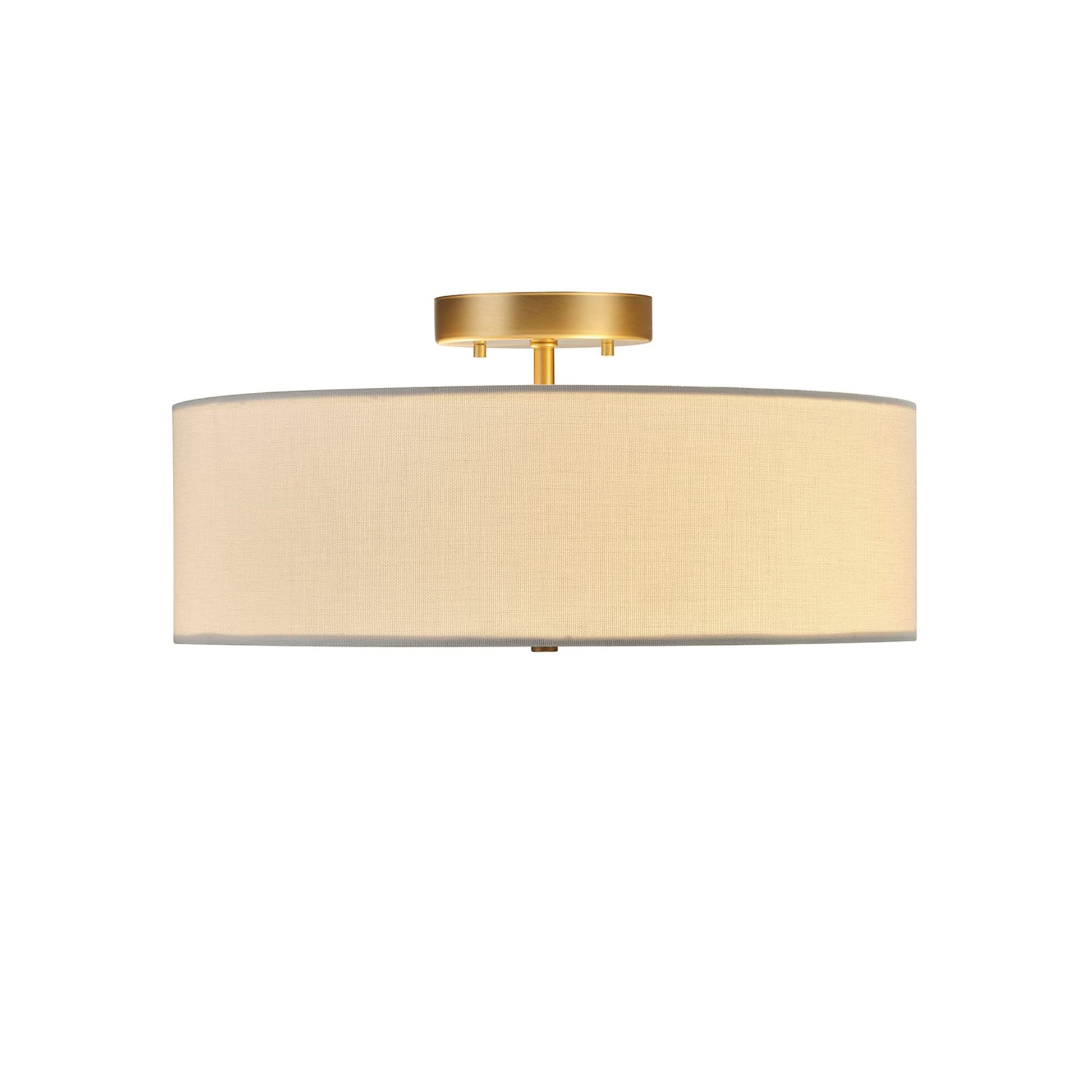 Globe Electric 60998 Kyle 2-Light Flush Mount Ceiling Light, Matte Brass, White Linen Shade Globe Electric