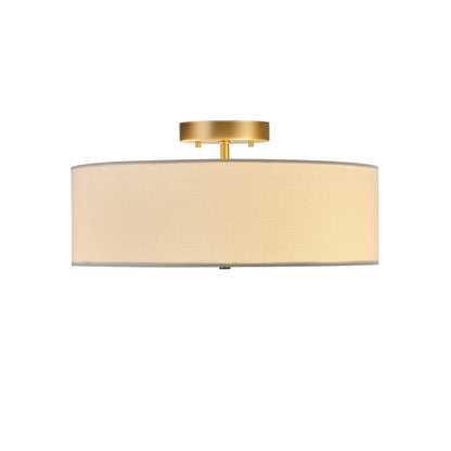 Globe Electric 60998 Kyle 2-Light Flush Mount Ceiling Light, Matte Brass, White Linen Shade Globe Electric
