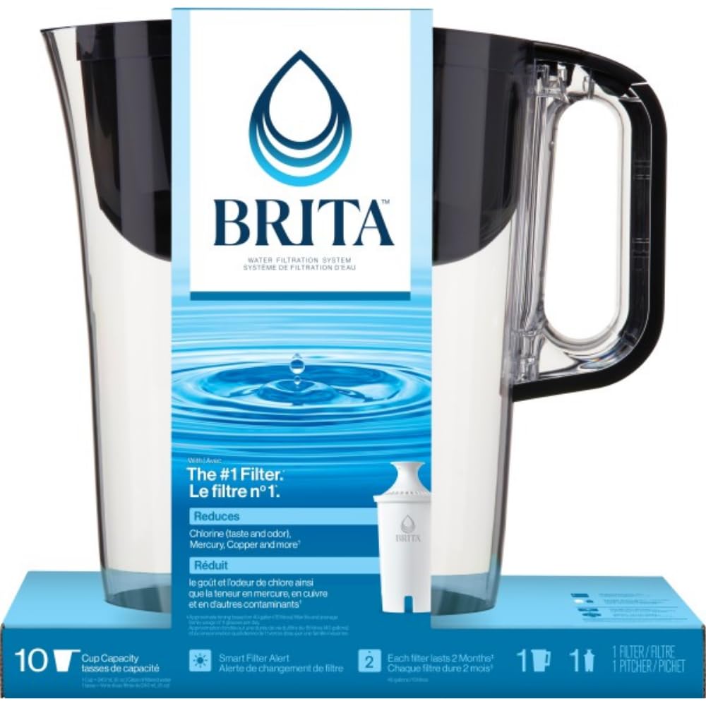 Brita 10 Cup Filter Pitcher with Smart Light Indicator, Reduces Chlorine taste and odour from Tap Water, Filters 151 Litres, Huron, Black