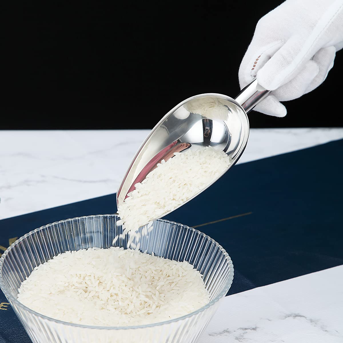 Berglander Stainless Steel Ice Scoop 6 OZ, Multipurpose Scoop for Ice Maker, Candy, Kitchen, Bar, Party, Wedding, Pet, Animal, Dog Food, Beach Shovel (Silver)