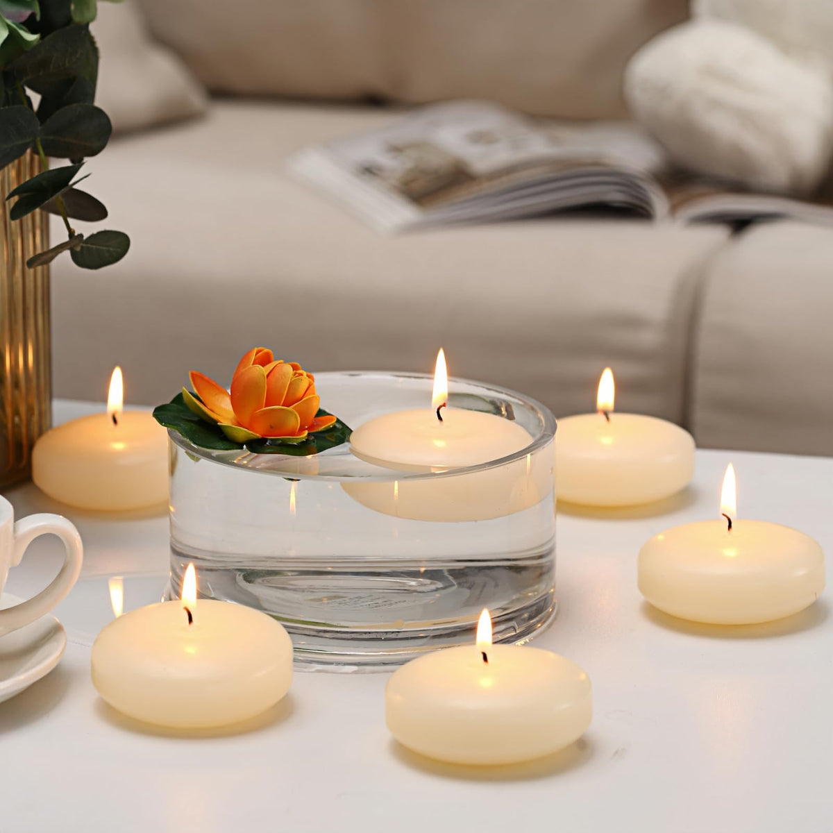 qinxiang 24 Pack Floating Candles, 3” Ivory Unscented Dripless Wax Burning Candles, for Cylinder Vases, Weddings, Party and Holiday 🍁 All In One Marketplace Canada