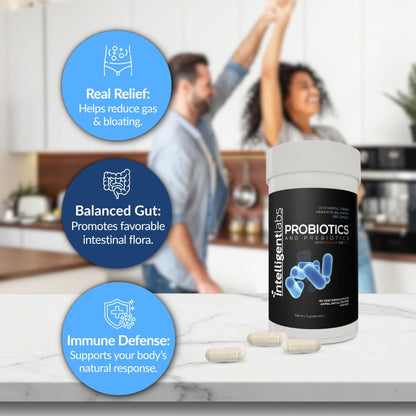 Intelligent Labs 50 Billion CFU Probiotic with Prebiotics - Advanced Gut Health & Immune Support - Acid Resistant, Overfilled for Max Potency - No Refrigeration Needed - 60 Capsules (60-Day Supply) - Available at All In One Marketplace Canada